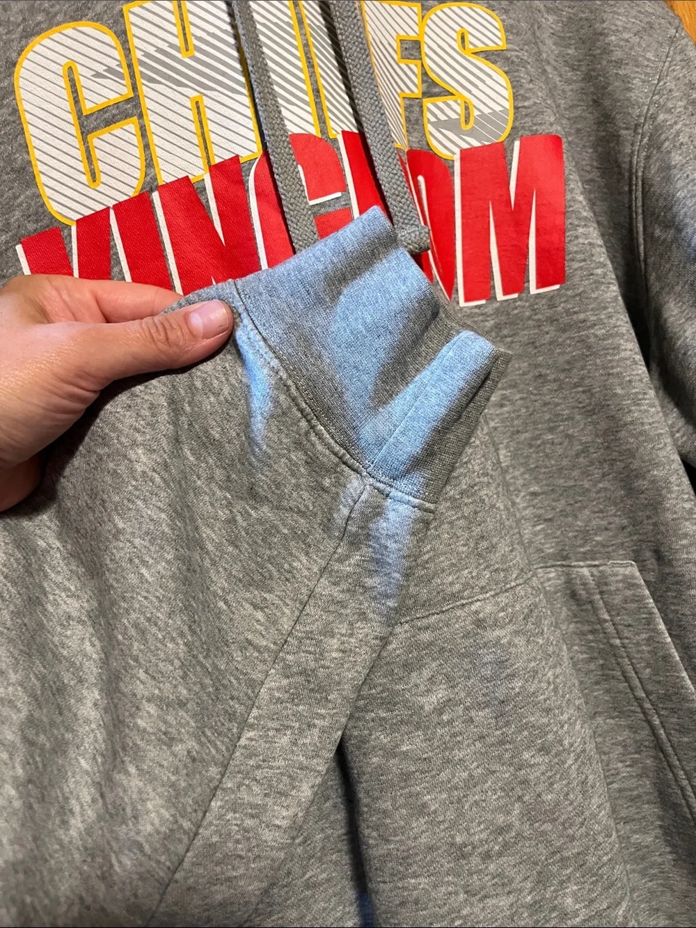 Nike Gray Chiefs Kingdom Crewneck Hoodie with Red & Yellow Graphics